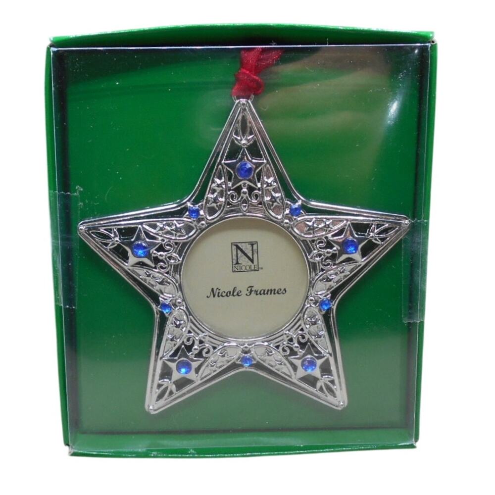 Silver Star Picture Frame Christmas Ornament NOB Nicole Frames